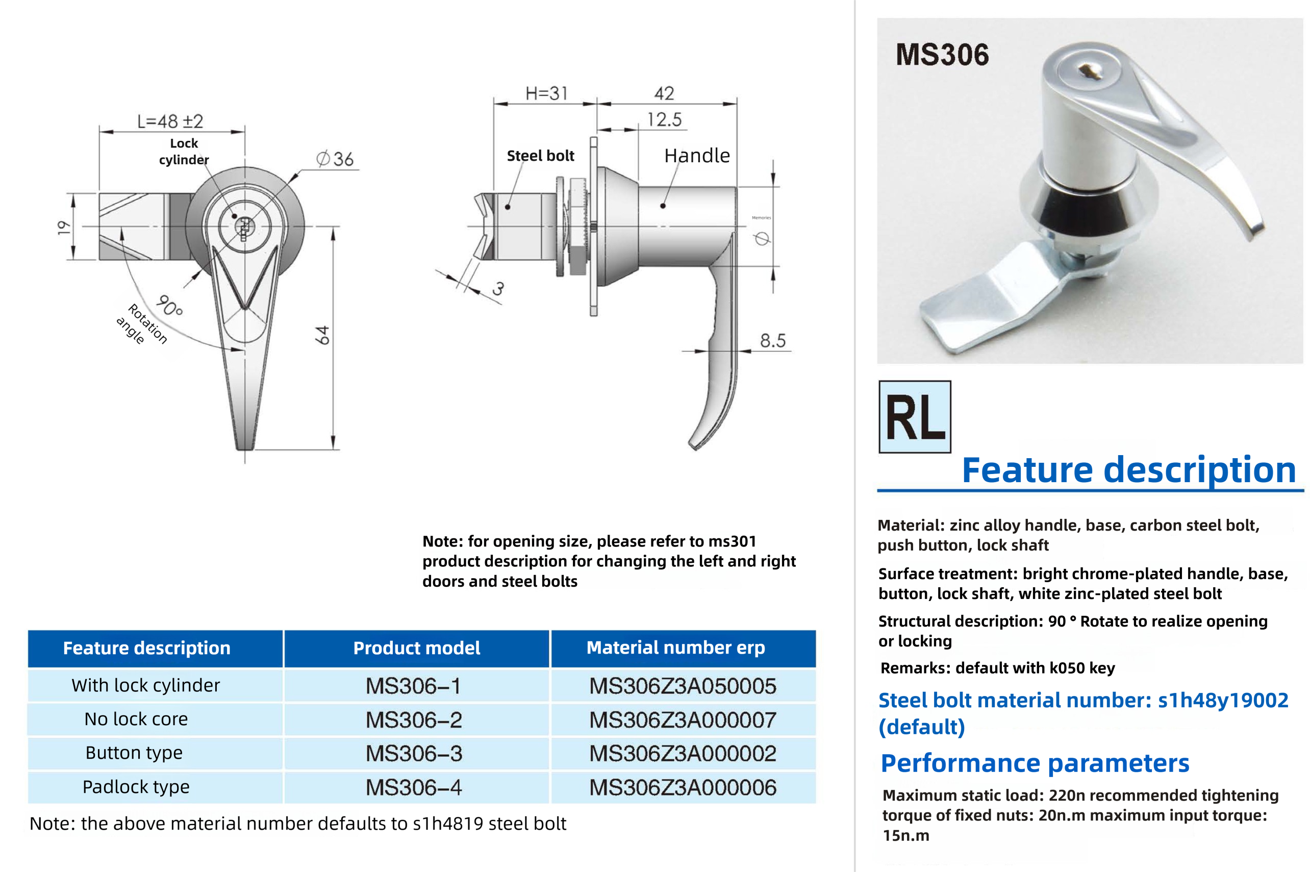 MS306 Door Handle Lock Set