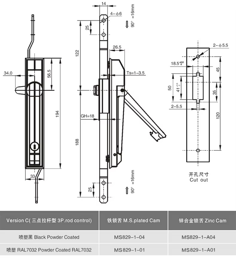 MS829 Industrial Cabinet Control Rod Lock 