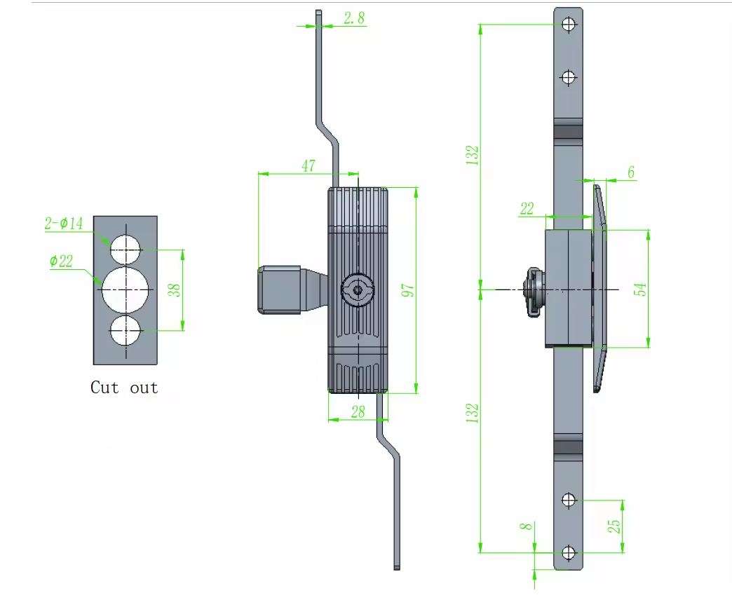 MS820-1A 3 Point Lock Rod Control Lock and Keys 